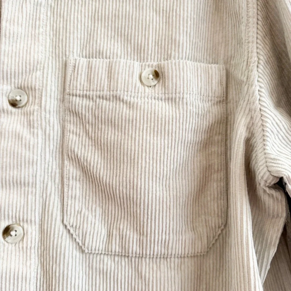 Banana Republic Mens Corduroy Shacket Shirt Beige Long Sleeve Cotton Med